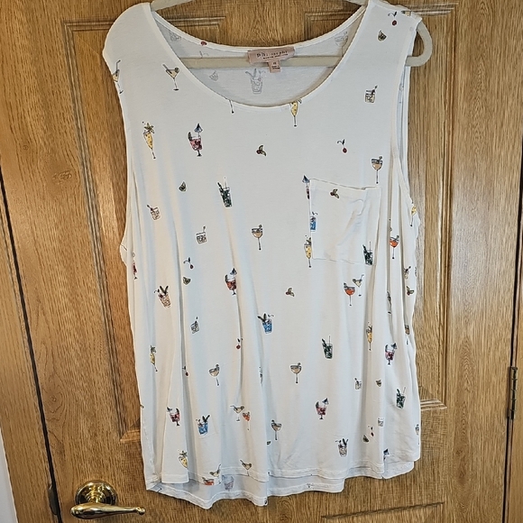 Philosophy Tops - Philosophy White Tank Top with Fun Cocktail Design